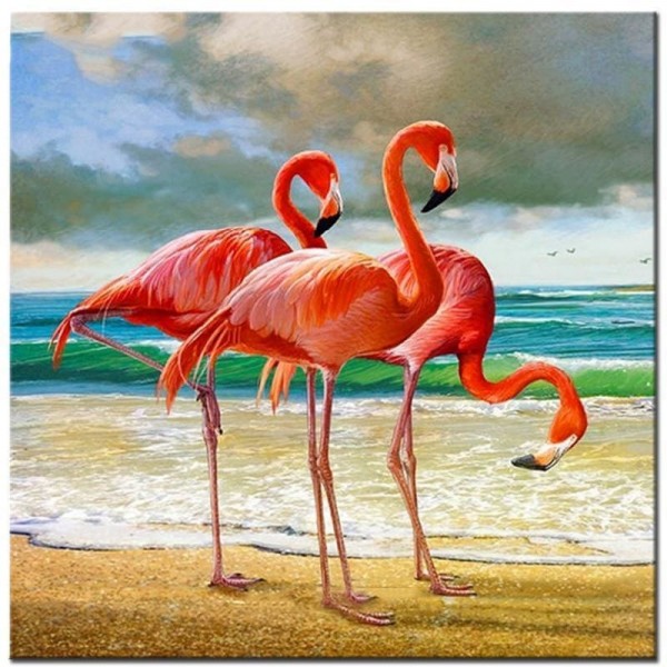 DIY Diamond Painting - Flamingo's aan zee PIX-503