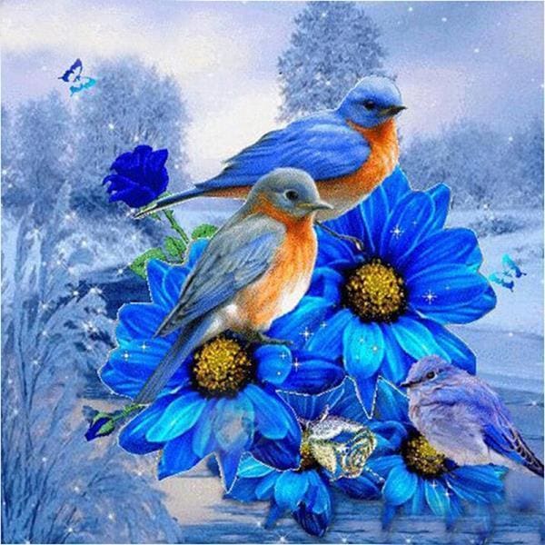 DIY Diamond Painting - Vogel op een blauwe bloem PIX-35
