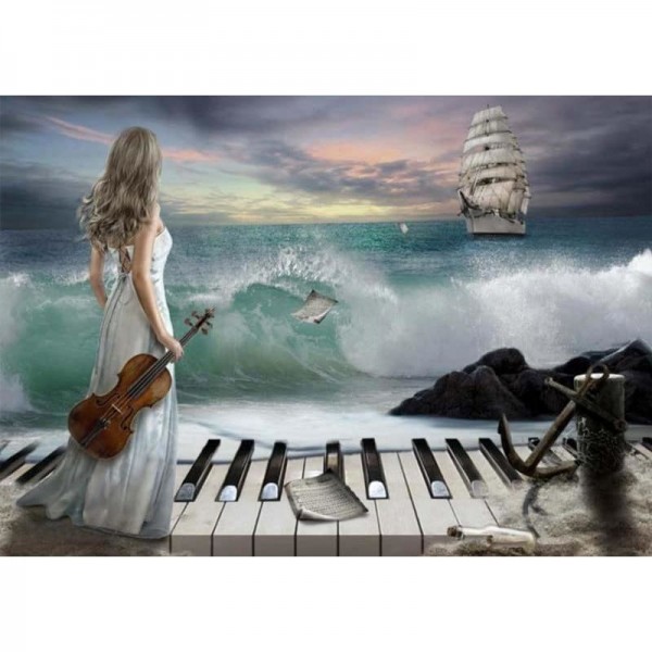 DIY Diamond Painting - Blue Sea Piano & SchoonheidWomen PIX-87