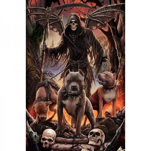 DIY Diamant Schilderij - Schedel & Hond PIX-97