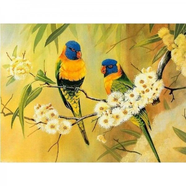 Volledige boor - 5D Diamond Painting Kits Leuke vogels op de bloem Blanches