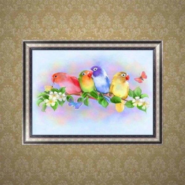 Vier schattige vogels met vlinders