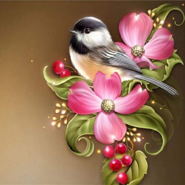 Volledige boor - 5D DIY Diamond Painting Kits Cartoon Bird On the Pink Flowers