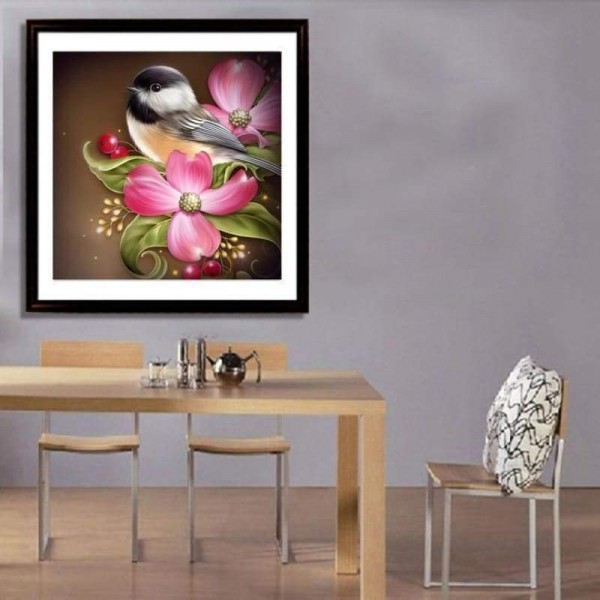 Volledige boor - 5D DIY Diamond Painting Kits Cartoon Bird On the Pink Flowers