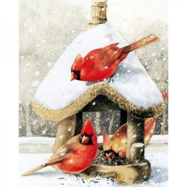 Volledige boor - 5D DIY Diamond Painting Kits Winter Snow Bird Family House