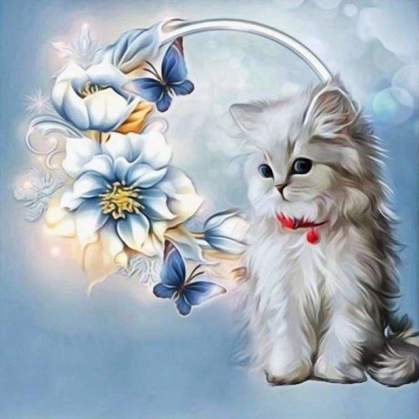 Volledige boor - 5D DIY Diamond Painting Kits Populaire aquarel Cute Cat Flower Butterfly
