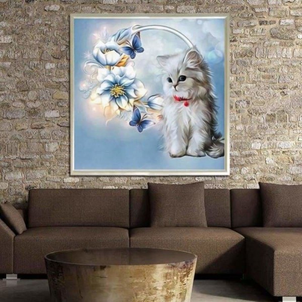 Volledige boor - 5D DIY Diamond Painting Kits Populaire aquarel Cute Cat Flower Butterfly