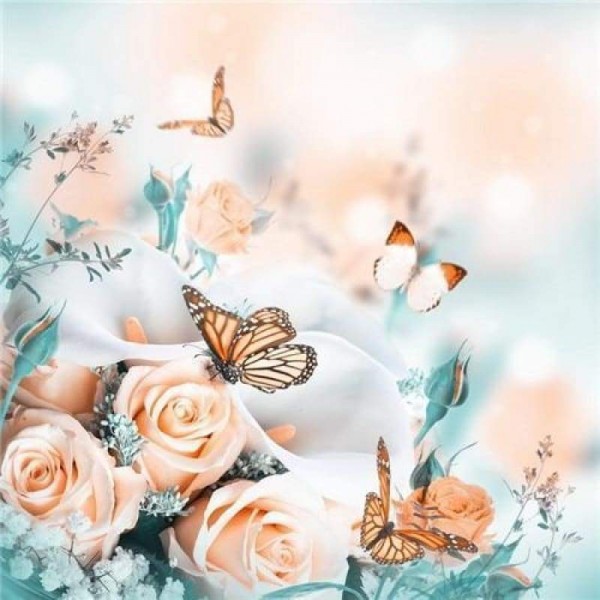 Volledige boor - 5D DIY Diamond Painting Kits roze bloemen en vlinder