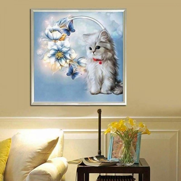 Volledige boor - 5D DIY Diamond Painting Kits Populaire aquarel Cute Cat Flower Butterfly