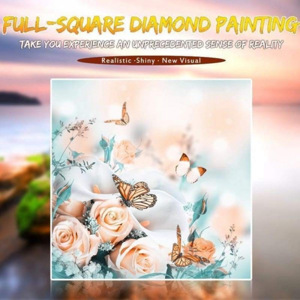 Volledige boor - 5D DIY Diamond Painting Kits roze bloemen en vlinder