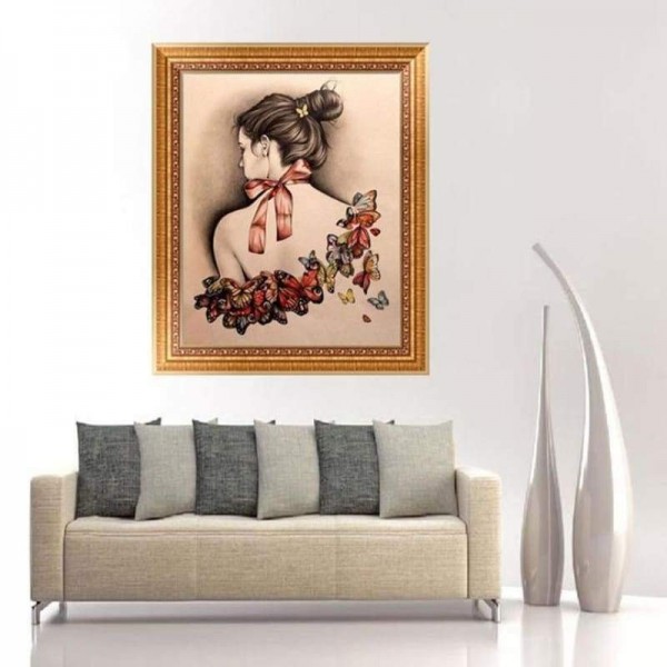 Volledige boor - 5D DIY Diamond Painting Kits Mooie achterkant van meisjesvlinder