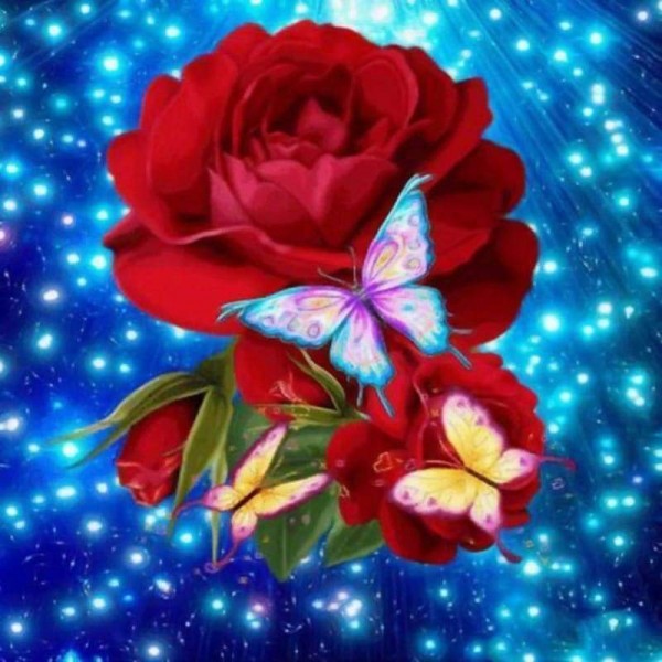 Volledige boor - 5D DIY Diamond Painting Kits Fantastic Beautiful Butterfly Red Rose