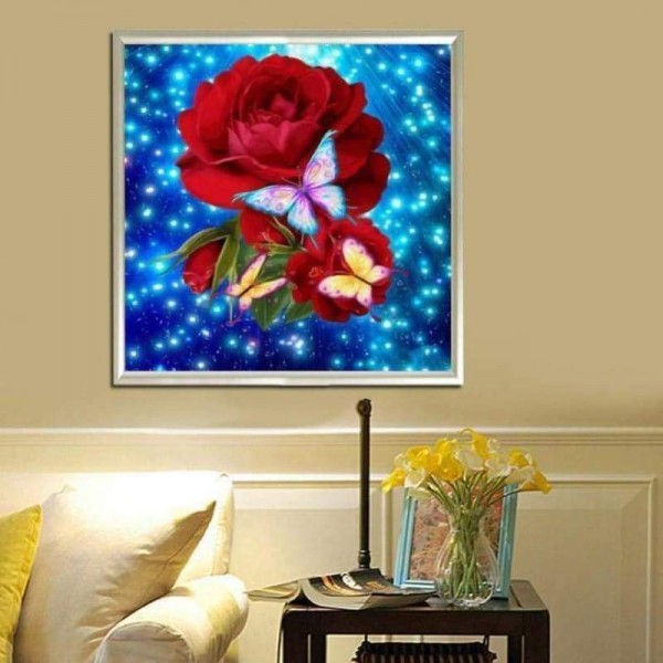 Volledige boor - 5D DIY Diamond Painting Kits Fantastic Beautiful Butterfly Red Rose