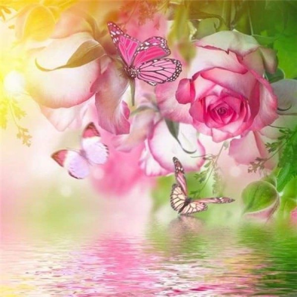 Roze bloemen vlinder volledige boor - 5D Diy Diamond Painting Kits
