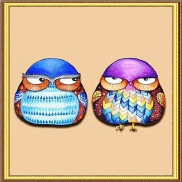 Volledige boor - 5D DIY Diamond Painting Kits Cartoon Funny Owls Lover