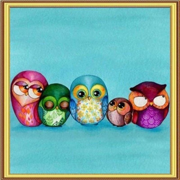 Volledige boor - 5D DIY Diamond Painting Kits Cartoon Owl Family