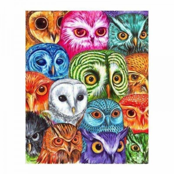 Volledige boor - 5D DIY Diamond Painting Kits Cartoon14 kleurrijke uilen