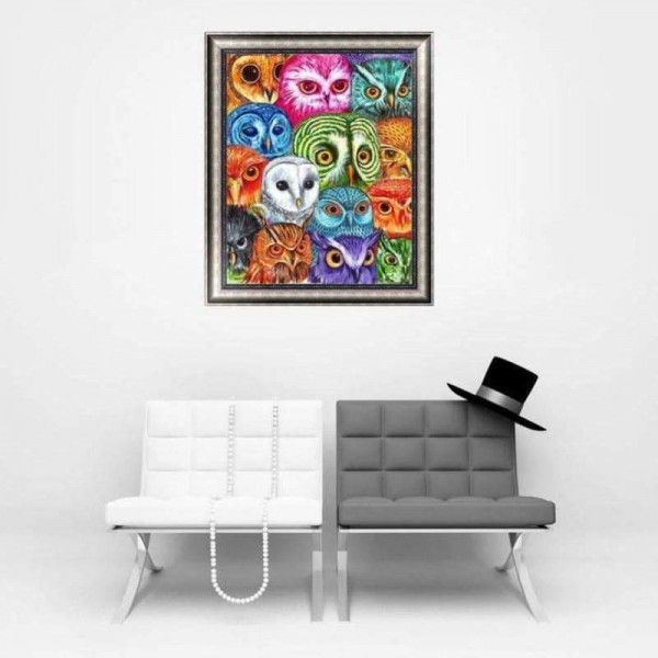 Volledige boor - 5D DIY Diamond Painting Kits Cartoon14 kleurrijke uilen