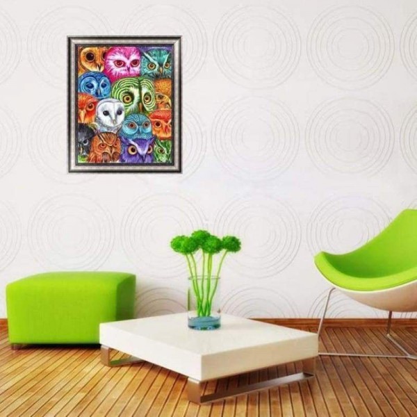 Volledige boor - 5D DIY Diamond Painting Kits Cartoon14 kleurrijke uilen