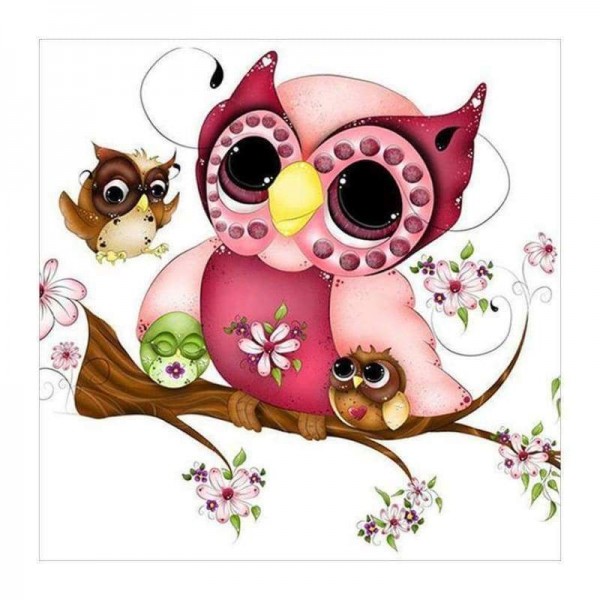 Volledige boor - 5D DIY Diamond Painting Kits Leuke ondeugende cartoon roze en rode uil