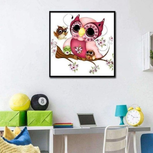 Volledige boor - 5D DIY Diamond Painting Kits Leuke ondeugende cartoon roze en rode uil