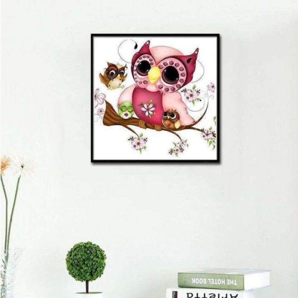 Volledige boor - 5D DIY Diamond Painting Kits Leuke ondeugende cartoon roze en rode uil