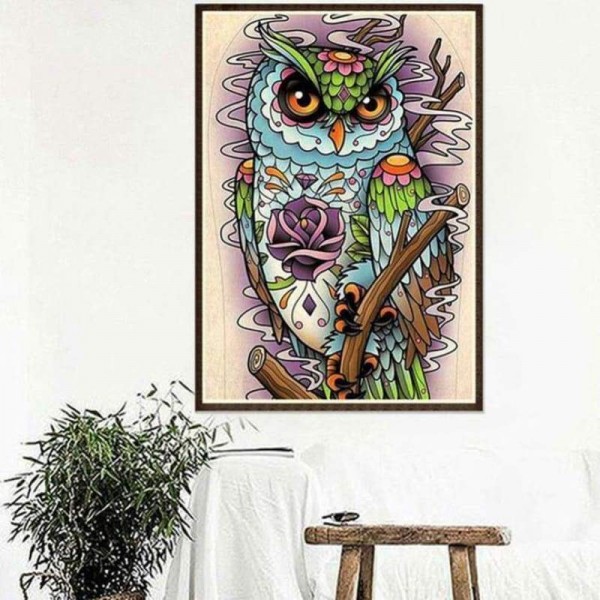 Volledige boor - 5D DIY Diamond Painting Kits Kleurrijke Coole Cartoon Uil