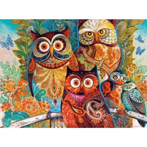 Volledige boor - 5D DIY Diamond Painting Kits Funny Cartoon Color Owls Family