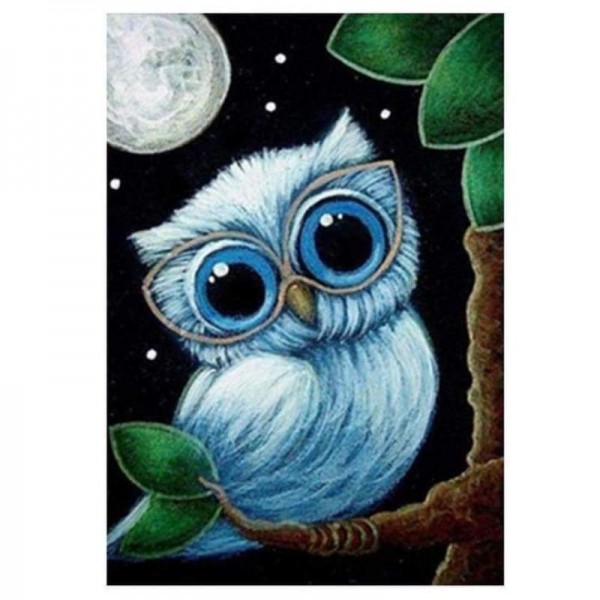 Volledige boor - 5D DIY Diamond Painting Kits Mooie Cartoon Blue Owl Moon