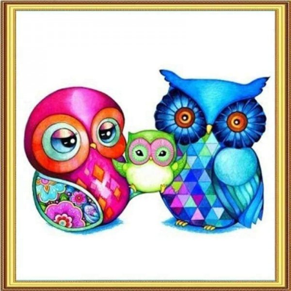 Volledige boor - 5D DIY Diamond Painting Kits Funny Cartoon Happy Owl Family