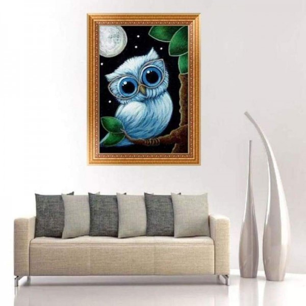 Volledige boor - 5D DIY Diamond Painting Kits Mooie Cartoon Blue Owl Moon