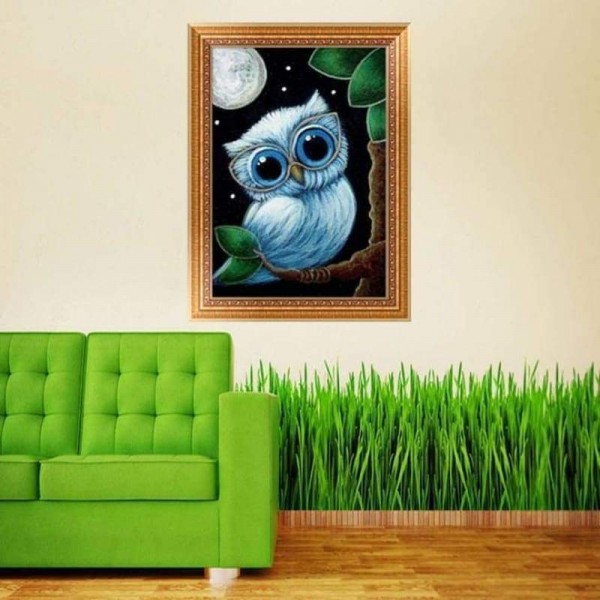 Volledige boor - 5D DIY Diamond Painting Kits Mooie Cartoon Blue Owl Moon