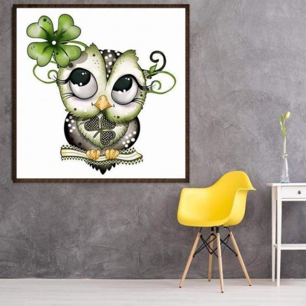 Volledige boor - 5D DIY Diamond Painting Kits Mooie ondeugende cartoon groene uil