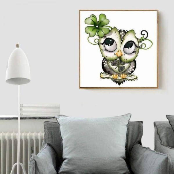 Volledige boor - 5D DIY Diamond Painting Kits Mooie ondeugende cartoon groene uil