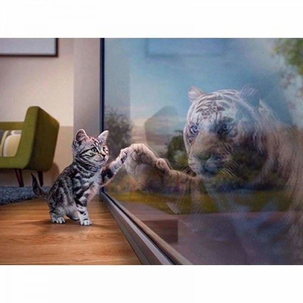 Volledige boor - 5D DIY Diamond Painting Cat Mirror Tiger