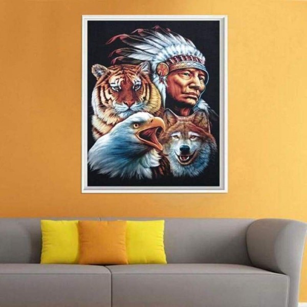 Volledige boor - 5D DIY Diamond Painting Kits Indian Tiger Eagle Wolf