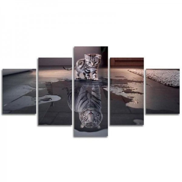 Volledige boor - 5D DIY Diamond Painting Kits Cat Reflection Tiger Multi-picture