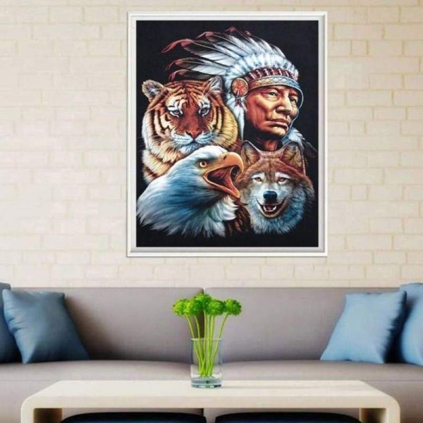 Volledige boor - 5D DIY Diamond Painting Kits Indian Tiger Eagle Wolf