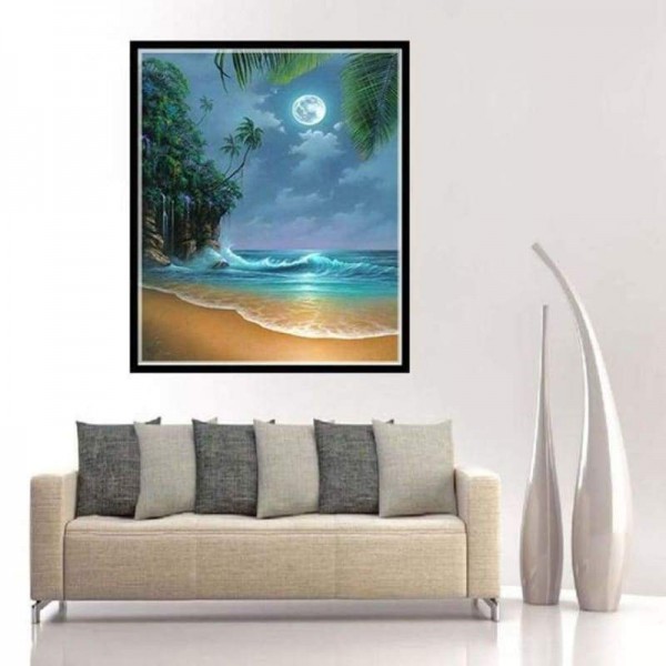 Volledige boor - 5D DIY Diamond Painting Kits Fantastic Beautiful Moon Beach Summer
