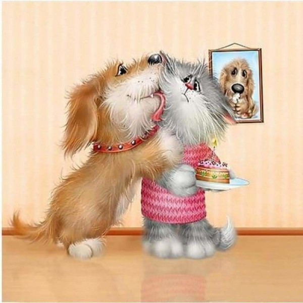 Volledige boor - 5D DIY Diamond Painting Kits Cartoon Funny Cat And Dog