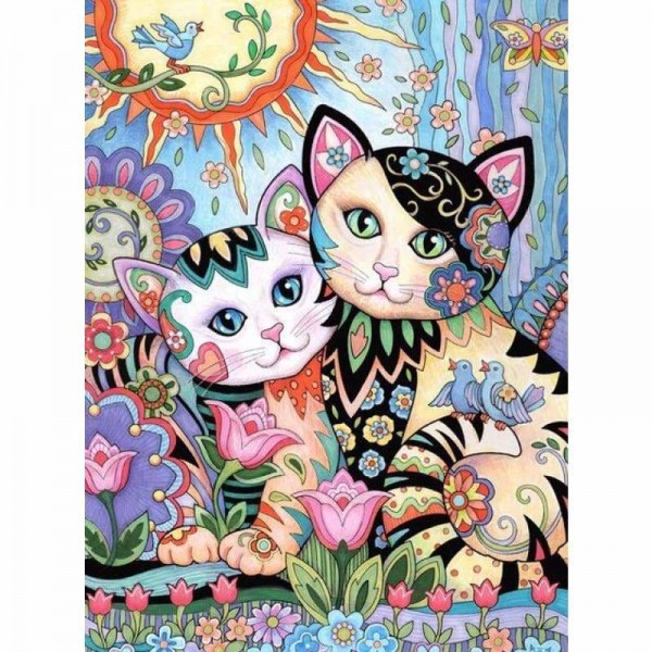 Volledige boor - 5D DIY Diamond Painting Kits Cartoon abstracte kleurrijke kattenliefhebber