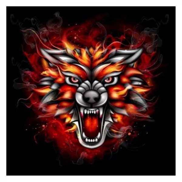 Volledige boor - 5D DIY Diamond Painting Kits Abstract Fire Roaring Wolf