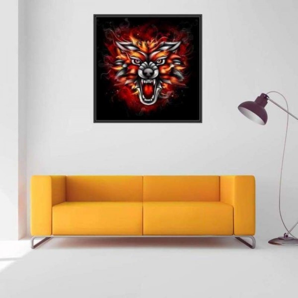 Volledige boor - 5D DIY Diamond Painting Kits Abstract Fire Roaring Wolf