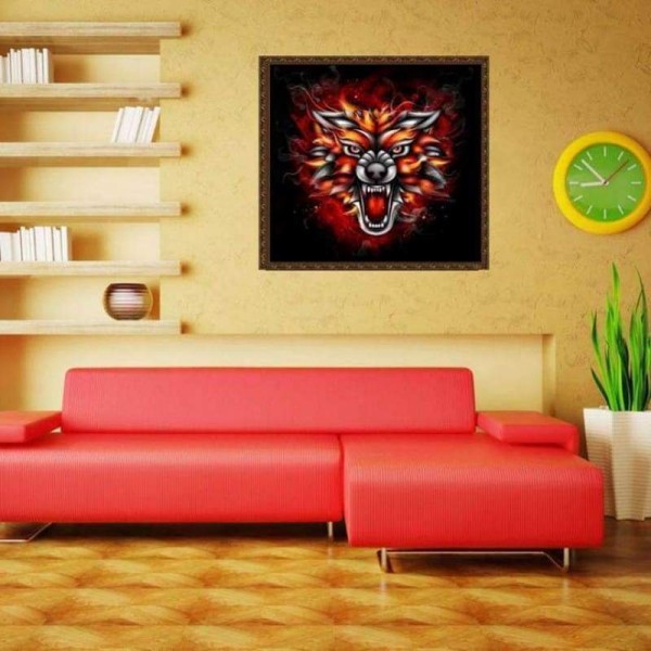 Volledige boor - 5D DIY Diamond Painting Kits Abstract Fire Roaring Wolf