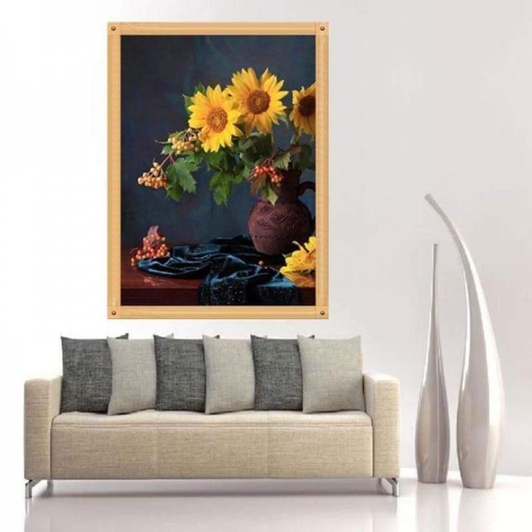 Volledige boor - 5D DIY Diamond Painting Kits Artistieke gele zonnebloemen in vaas