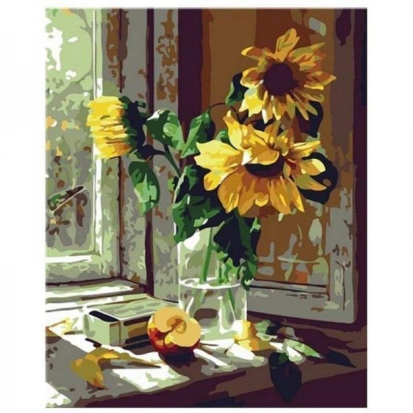 Volledige boor - 5D DIY Diamond Painting Kits Sunshine Yellow Sunflower in Glass