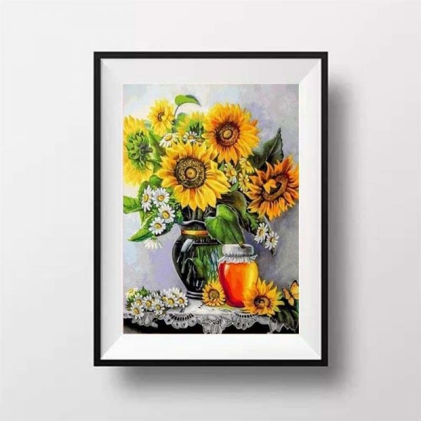 Olieverfschilderij Stijl Zonnebloemen Volledige Boor - 5D Diy Volledige Vierkante Diamanten Schilderij Kits