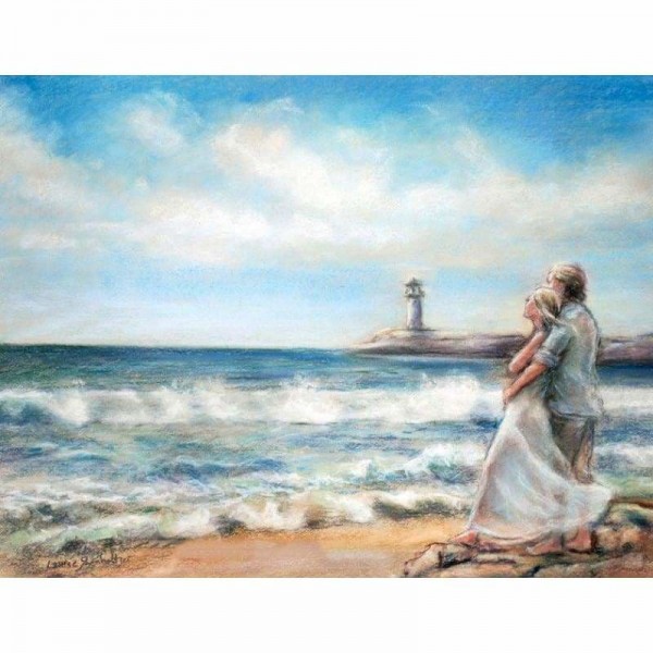 Volledige boor - 5D DIY Diamond Painting Kits Cartoon Couple By The Sea