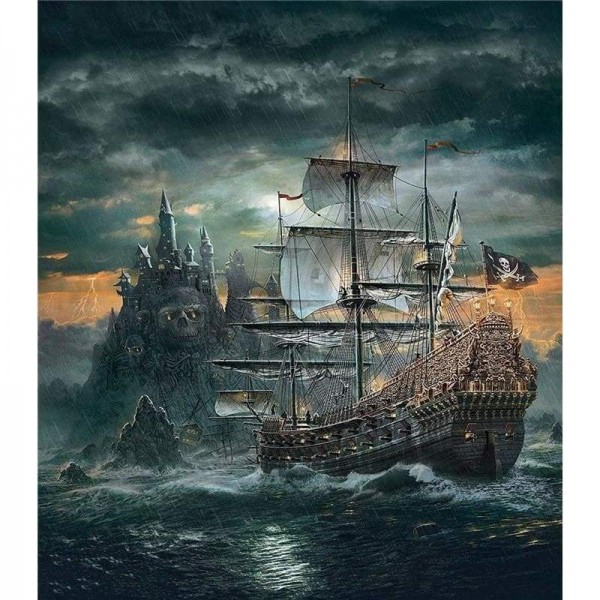 Volledige boor - 5D Diy Diamond Painting Kits Piratenschip dat in de zee rijdt
