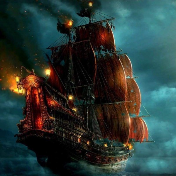 Volledige boor - 5D Diy Diamond Painting Kits Dark Night Pirate Ship Driving in the Sea